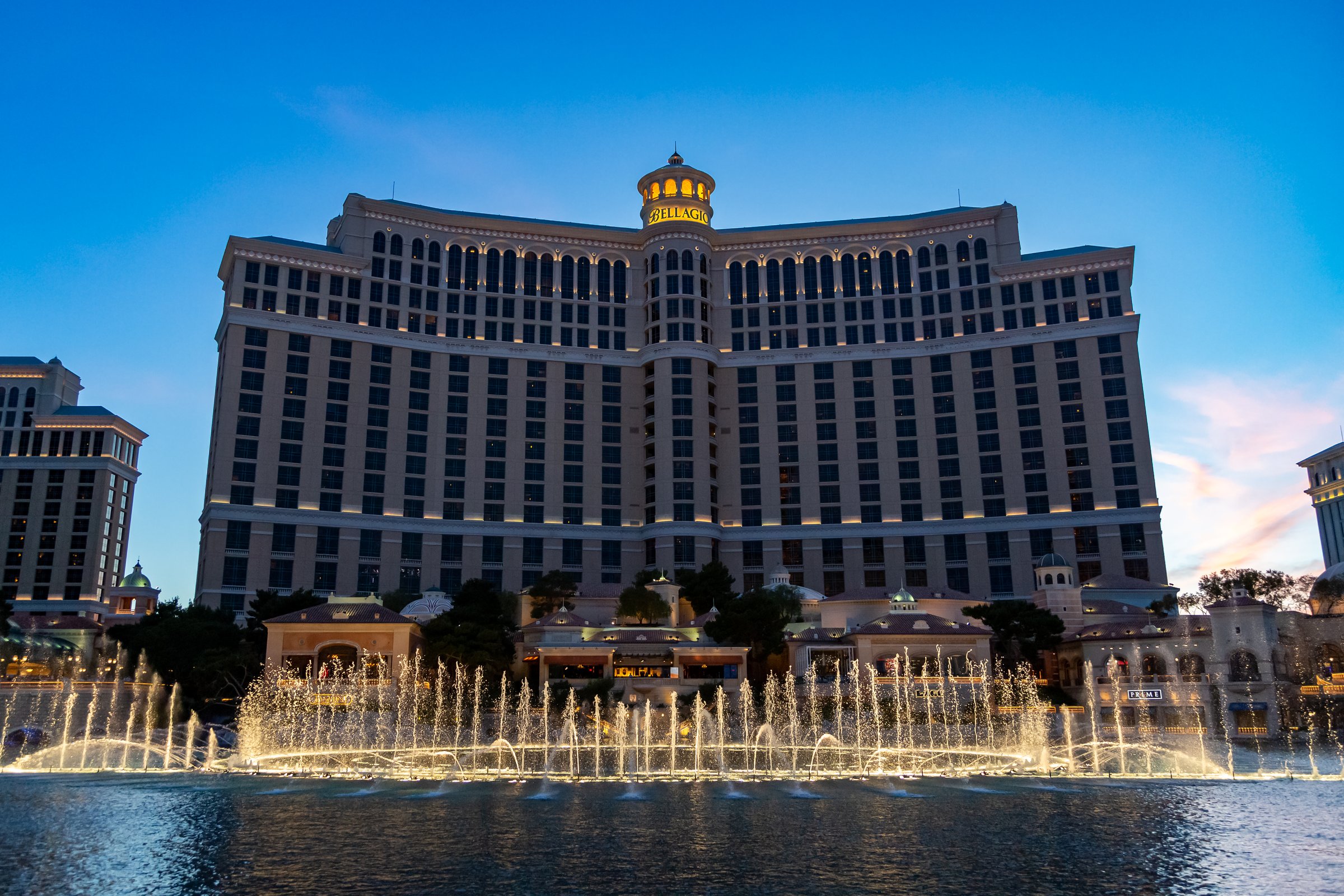 Las Vegas, Nevada - 2 April 2017 - Night view Las Vegas Blvd. Scenic view of the Bellagio Hotel and resorts on the Las Vegas Strip at night. Nightlife on Las Vegas Strip Boulevard. Central street