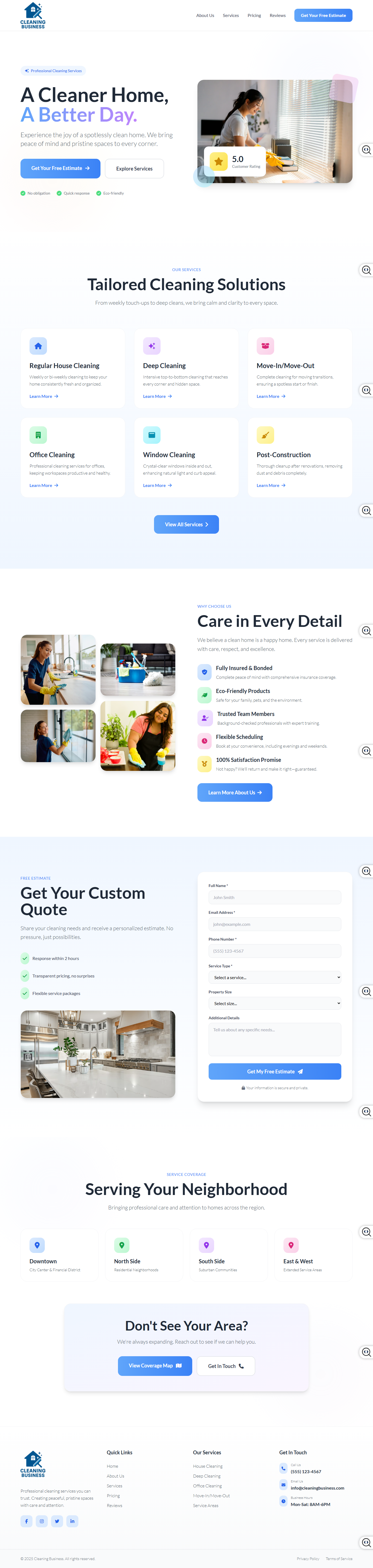 Cleaning service website design - local business website for cleaning companies