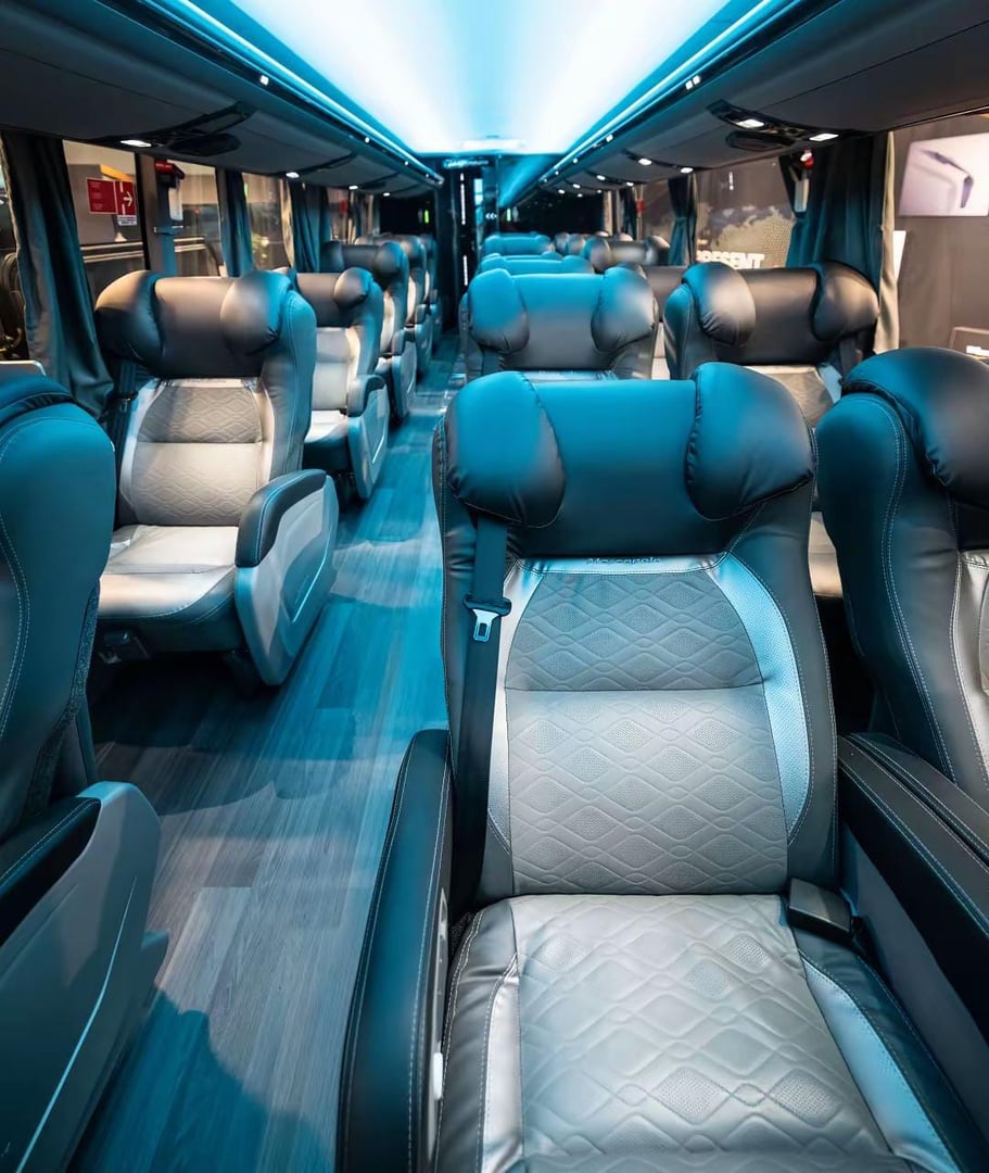 Luxurious tour bus passenger seats with no people
