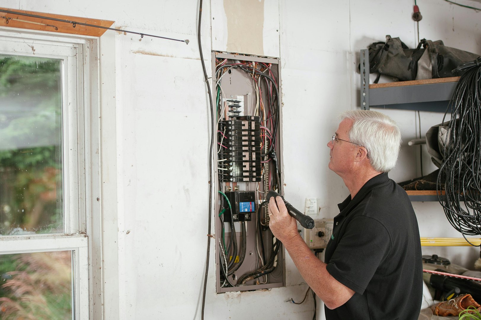 Electrician working on panel