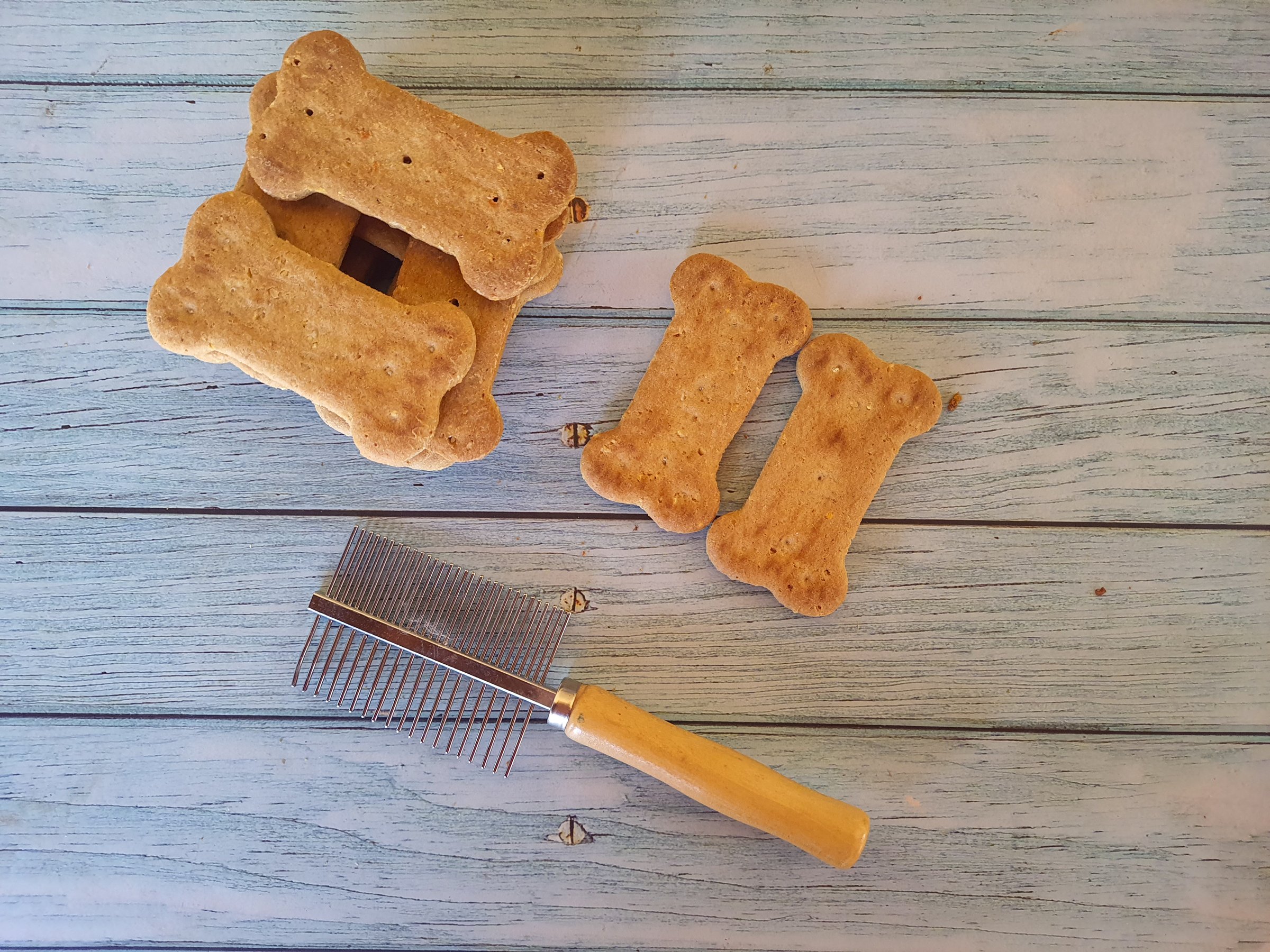 Bone-shaped biscuit and pet brush