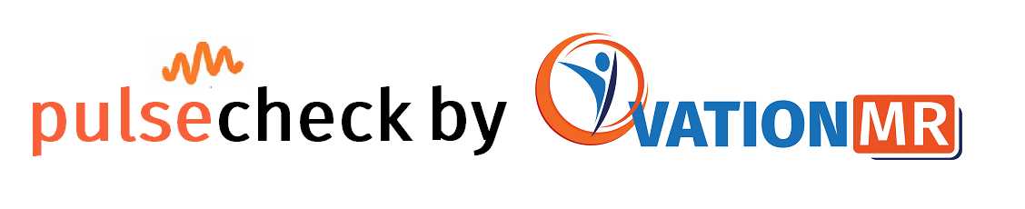 Logo featuring 'Pulse Check by OvationMR' with stylized text and a person in an orange circle graphic.