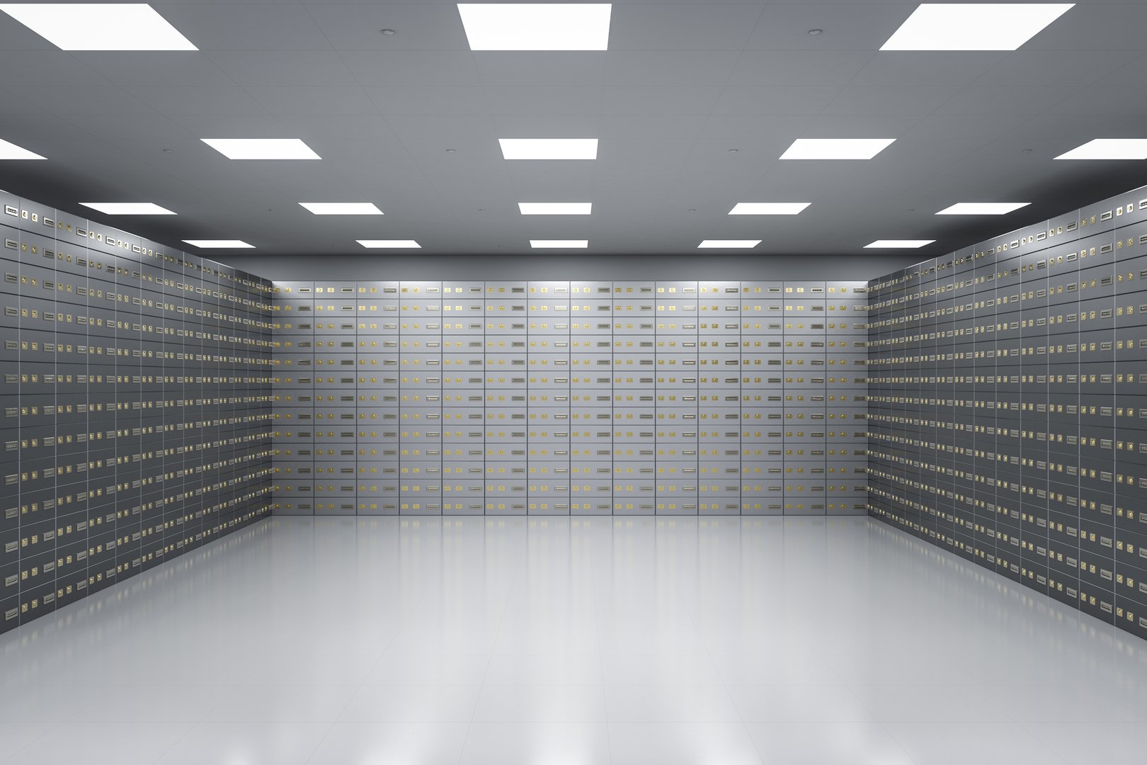 3d rendering safe deposit boxes inside bank vault