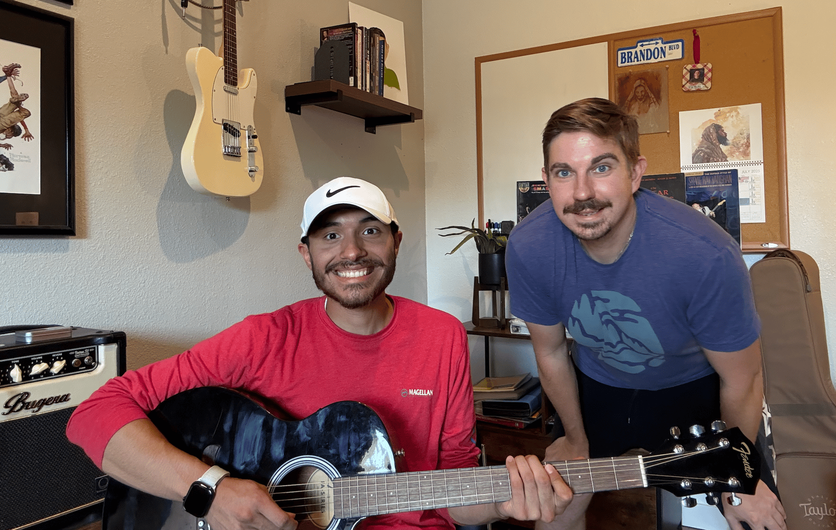 Teaching guitar student