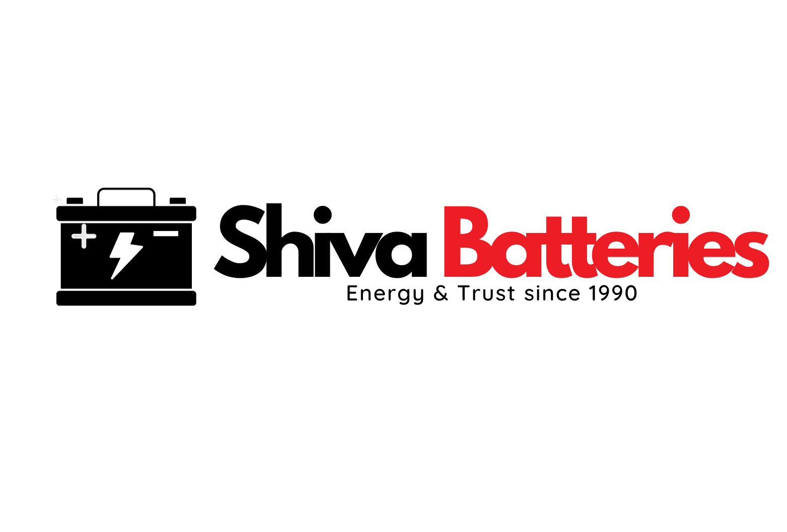 Logo of Shiva Batteries with a battery icon and text Energy & Trust since 1990 in black and red.