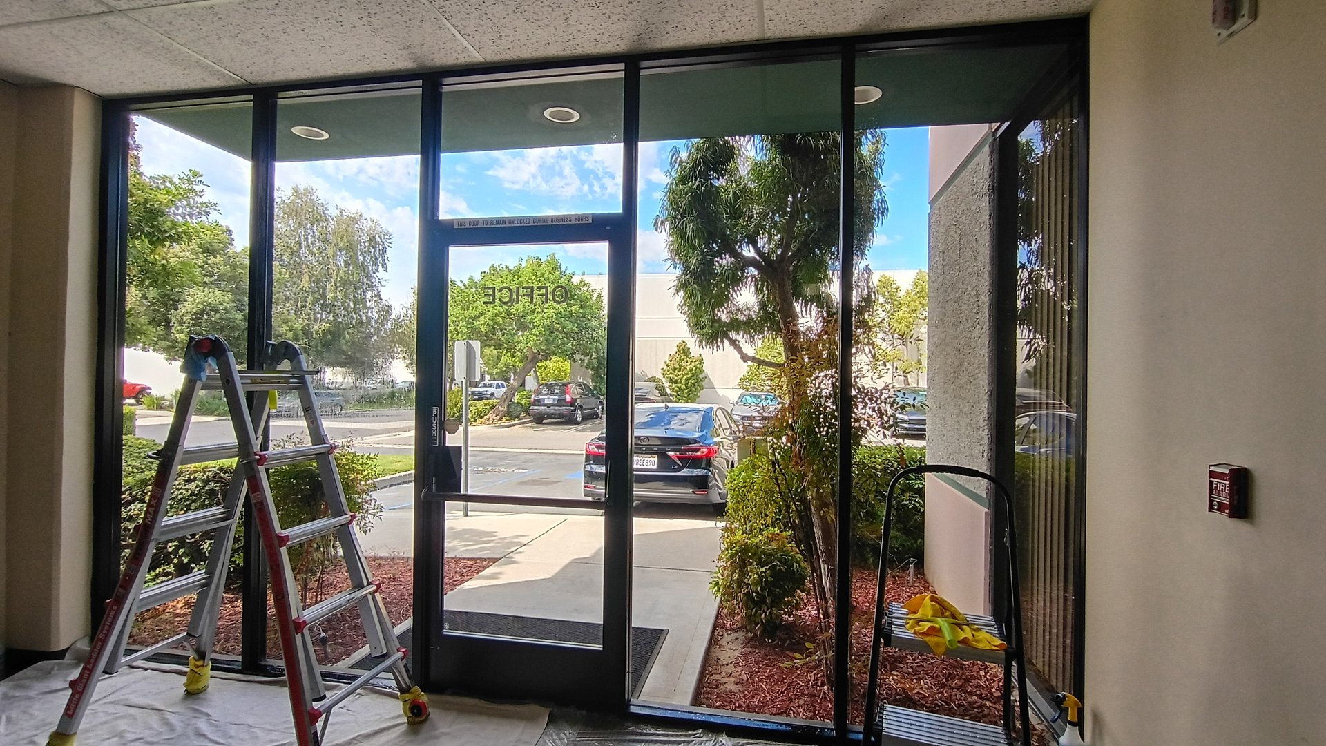 Church window before tinting installation