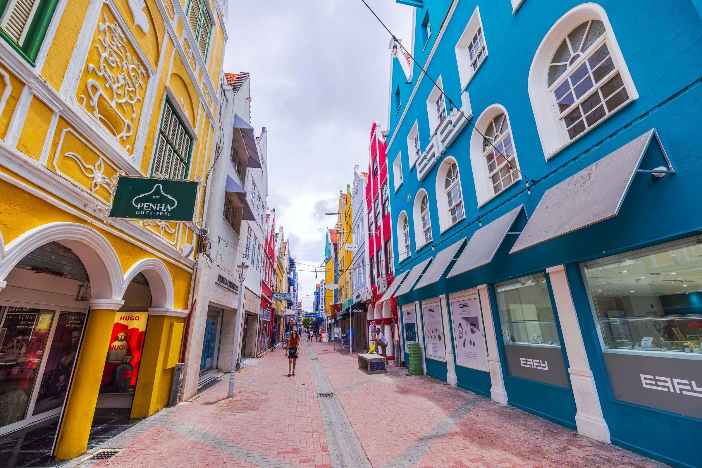 Vibrant shopping street in Willemstad, Curacao