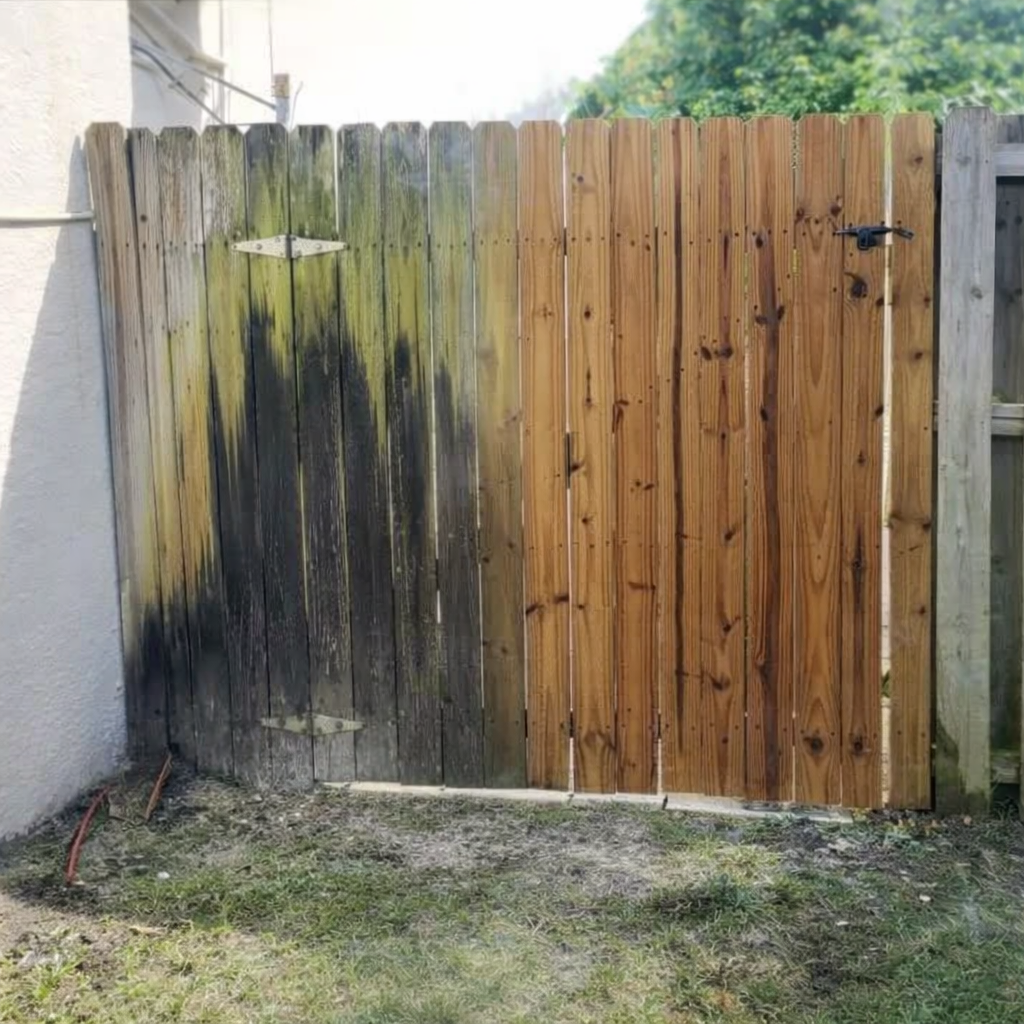 Fence transformation from weathered to clean