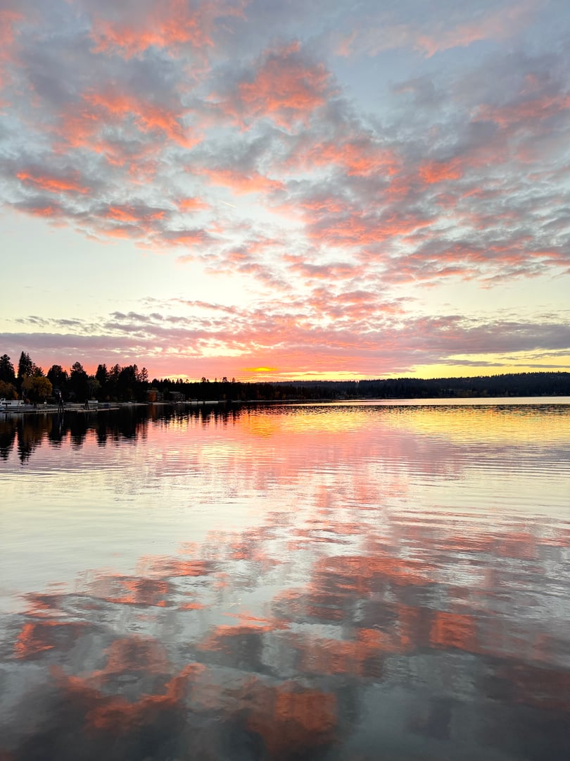 Lake sunset boat view