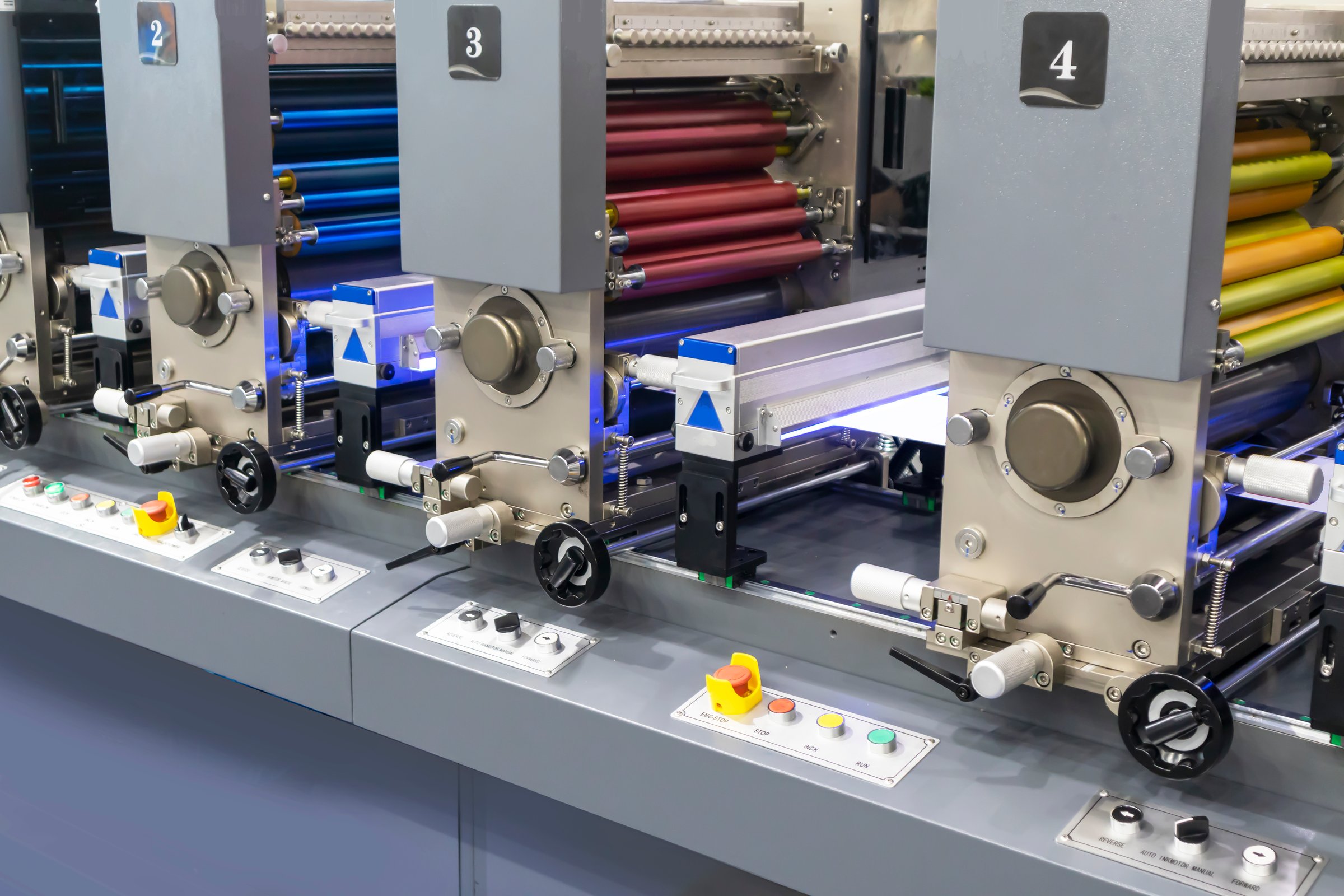 Manufacturing machinery in the carton industry, plastic sheet printing in the packaging industry, color printing in the print media industry.