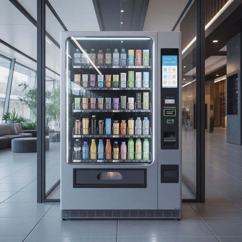 Modern vending machine fully stocked with snacks and drinks
