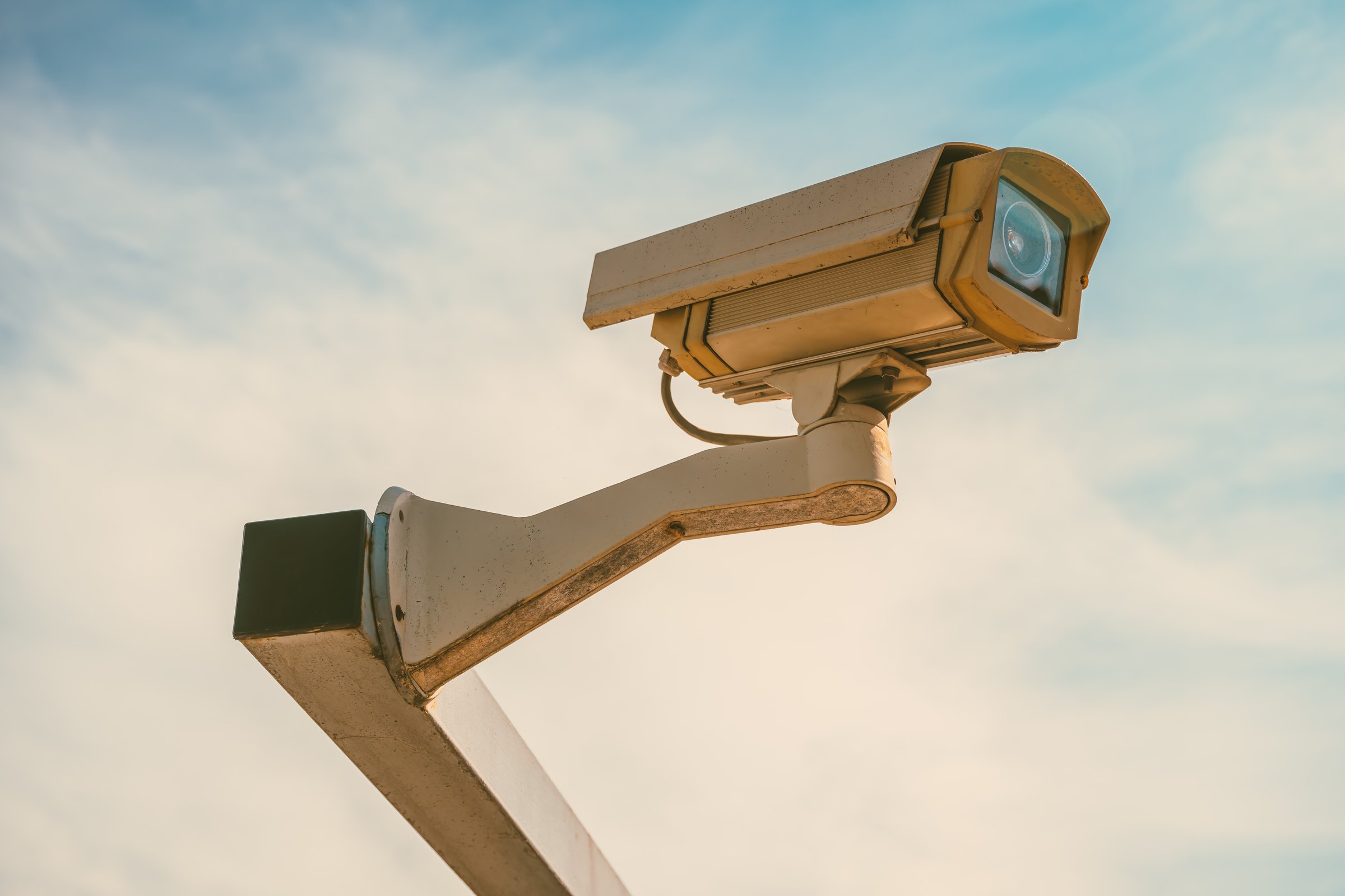 Traffic control surveillance and security camera, selective focus