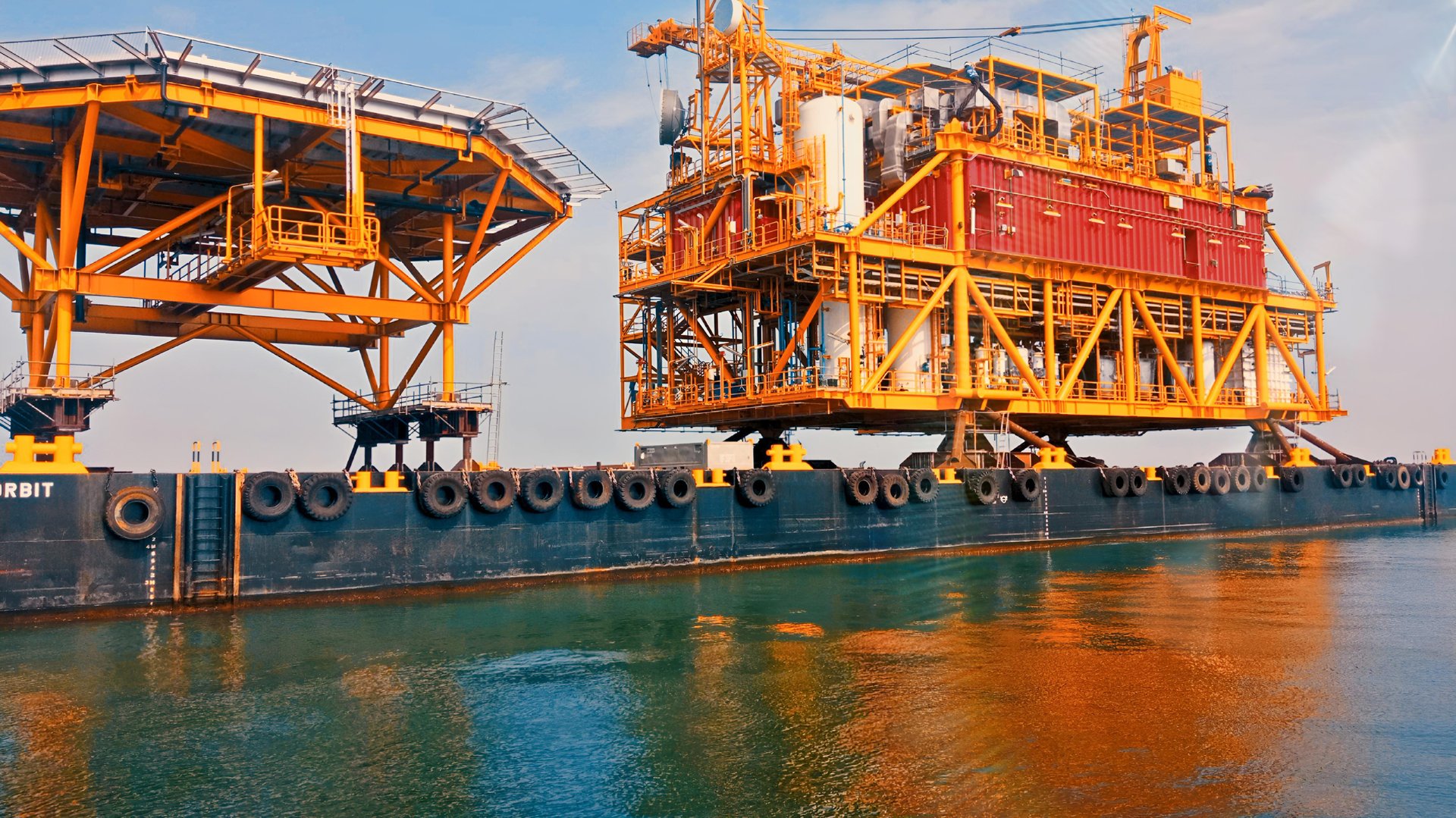 Oil rig platform with helipad, oil and gas drilling platform on sea, oil and gas industry