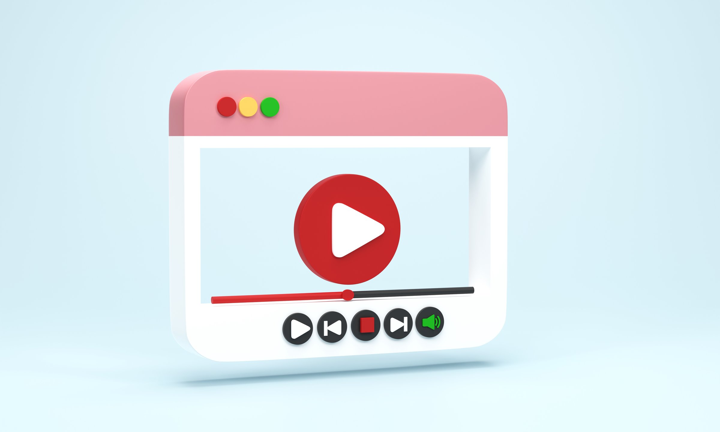 3d render 3d illustration. minimal style video player media with play button on blue background. video playback concept