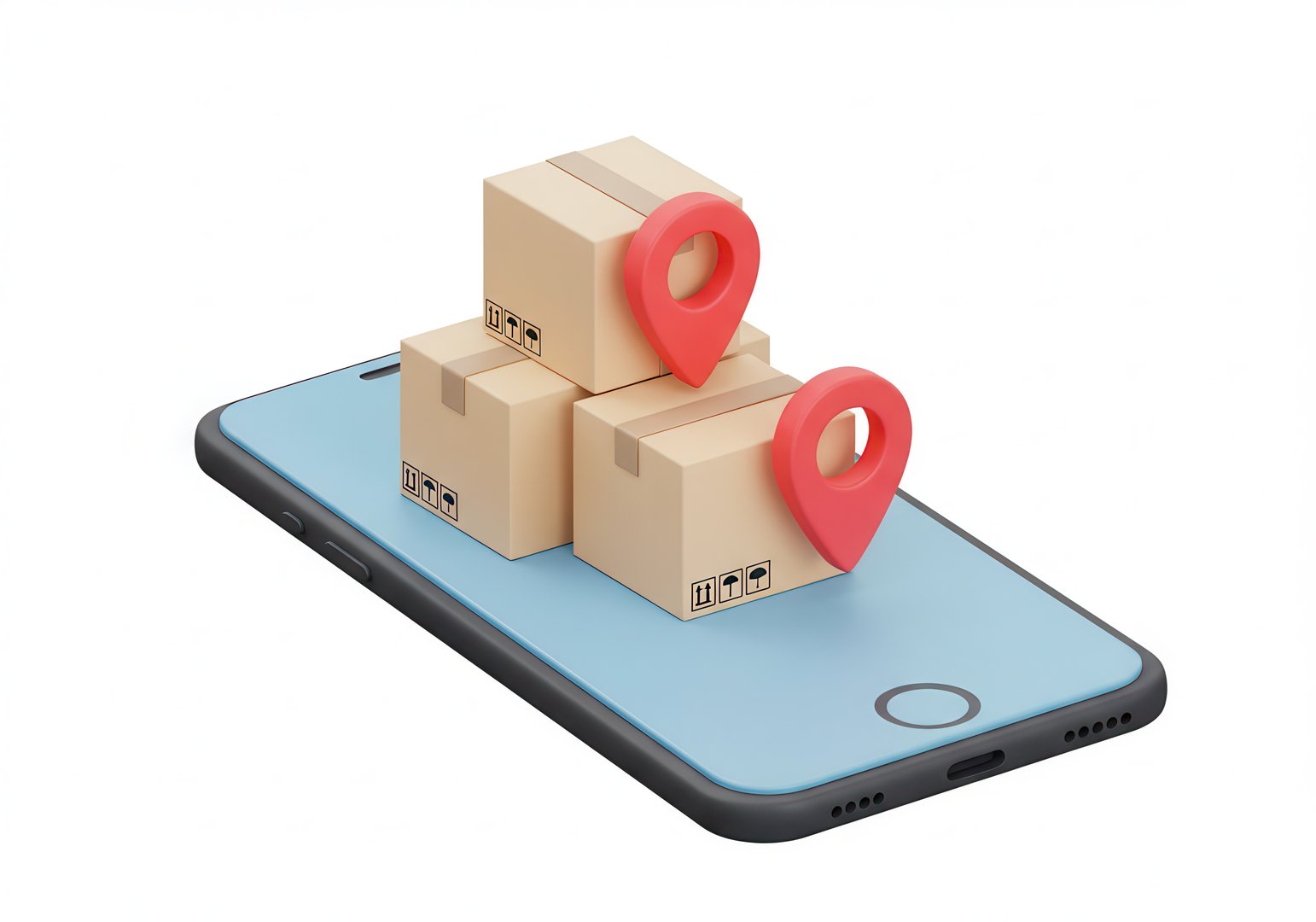 Packages on Smartphone with Location Pins