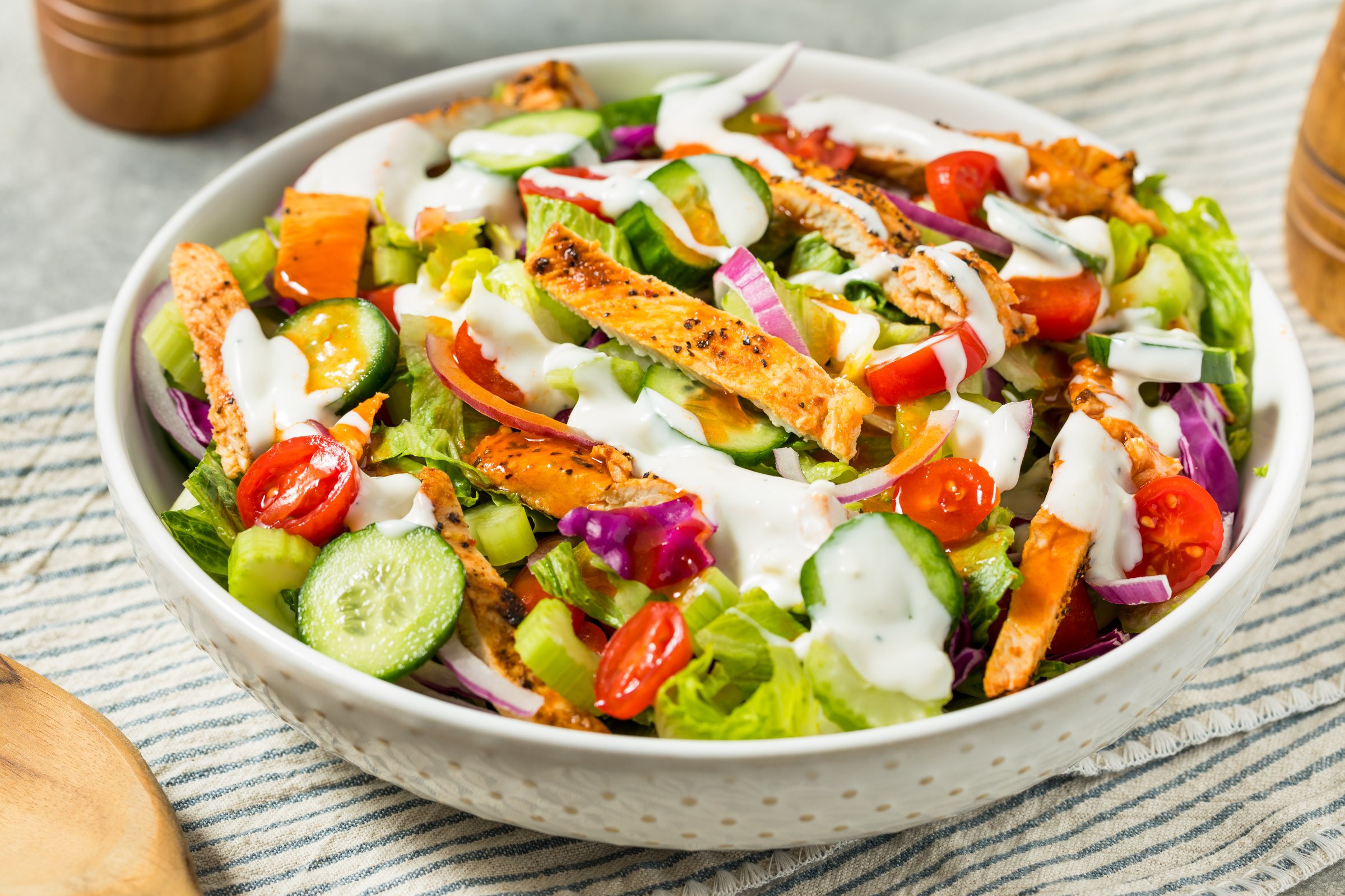 Healthy Homemade Buffalo Chicken Salad with Blue Cheese and Celery