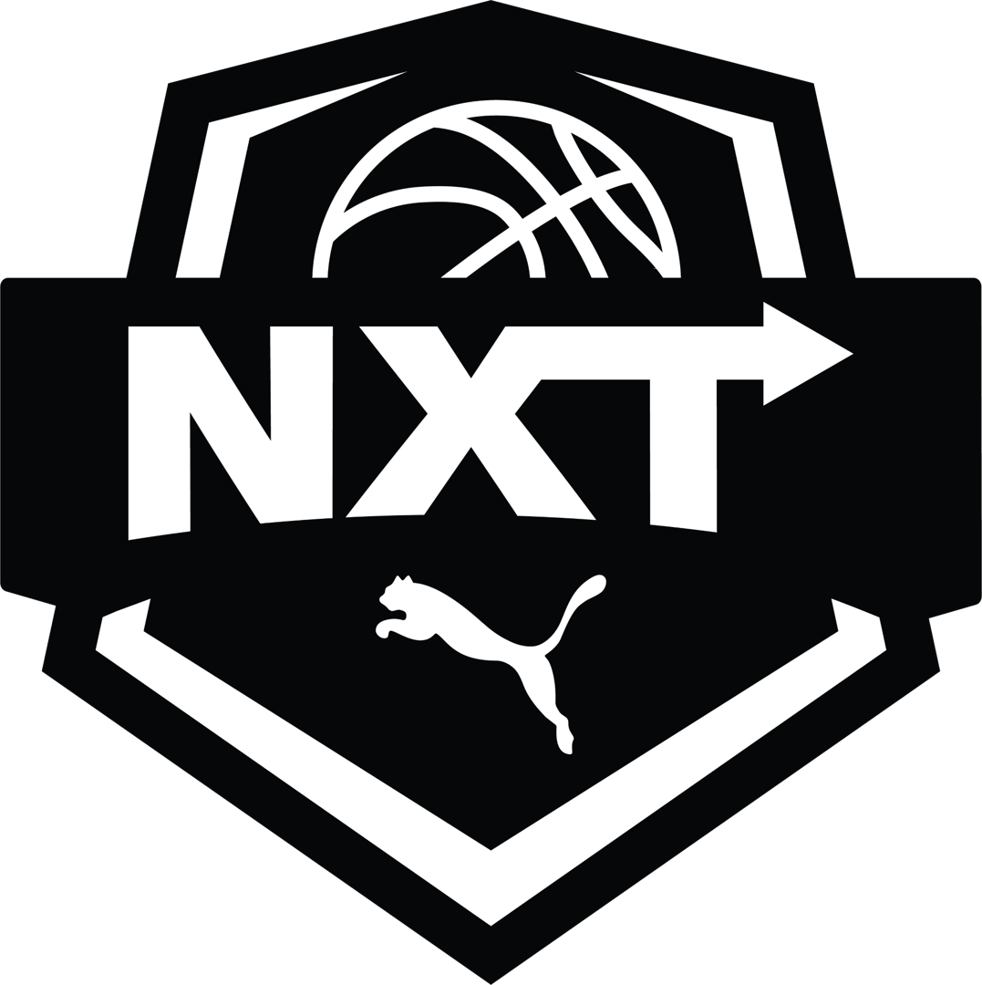 Black and white logo featuring "NXT" with a basketball, arrow, and Puma logo inside a shield.