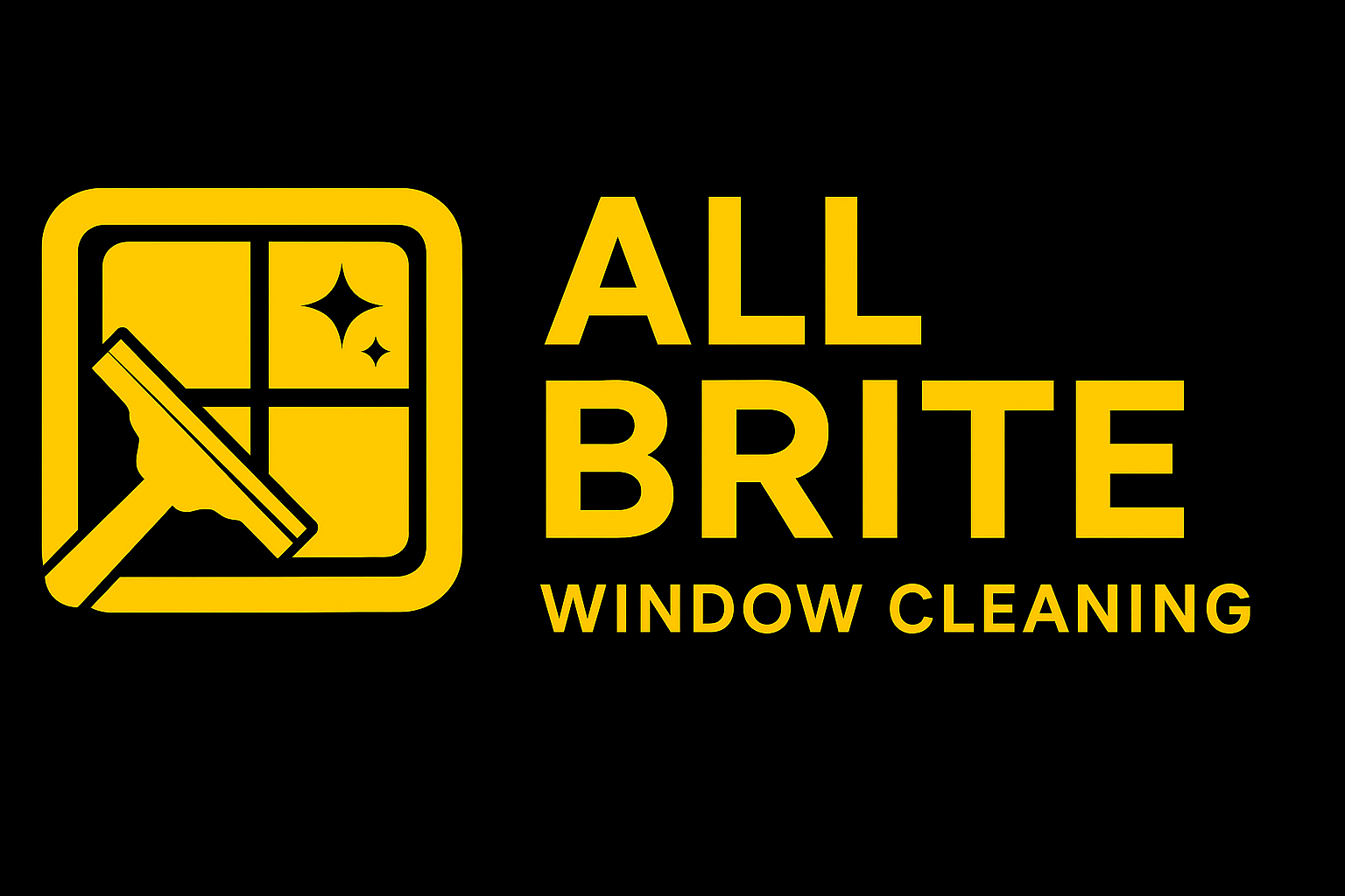 Logo for All Brite Window Cleaning featuring a window and squeegee in yellow on a black background.