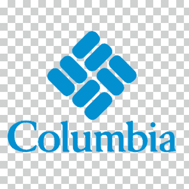 Columbia logo with blue geometric pattern above the word "Columbia" in blue text on transparent background.