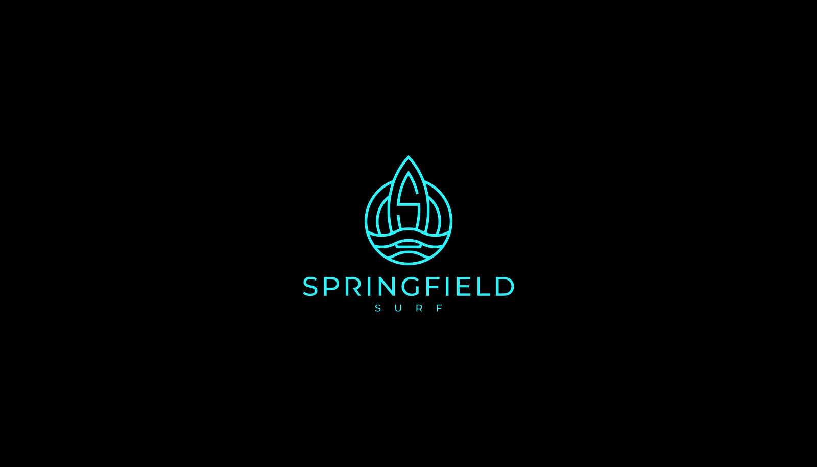 Teal surfboard and wave logo with "SPRINGFIELD SURF" text on a black background.