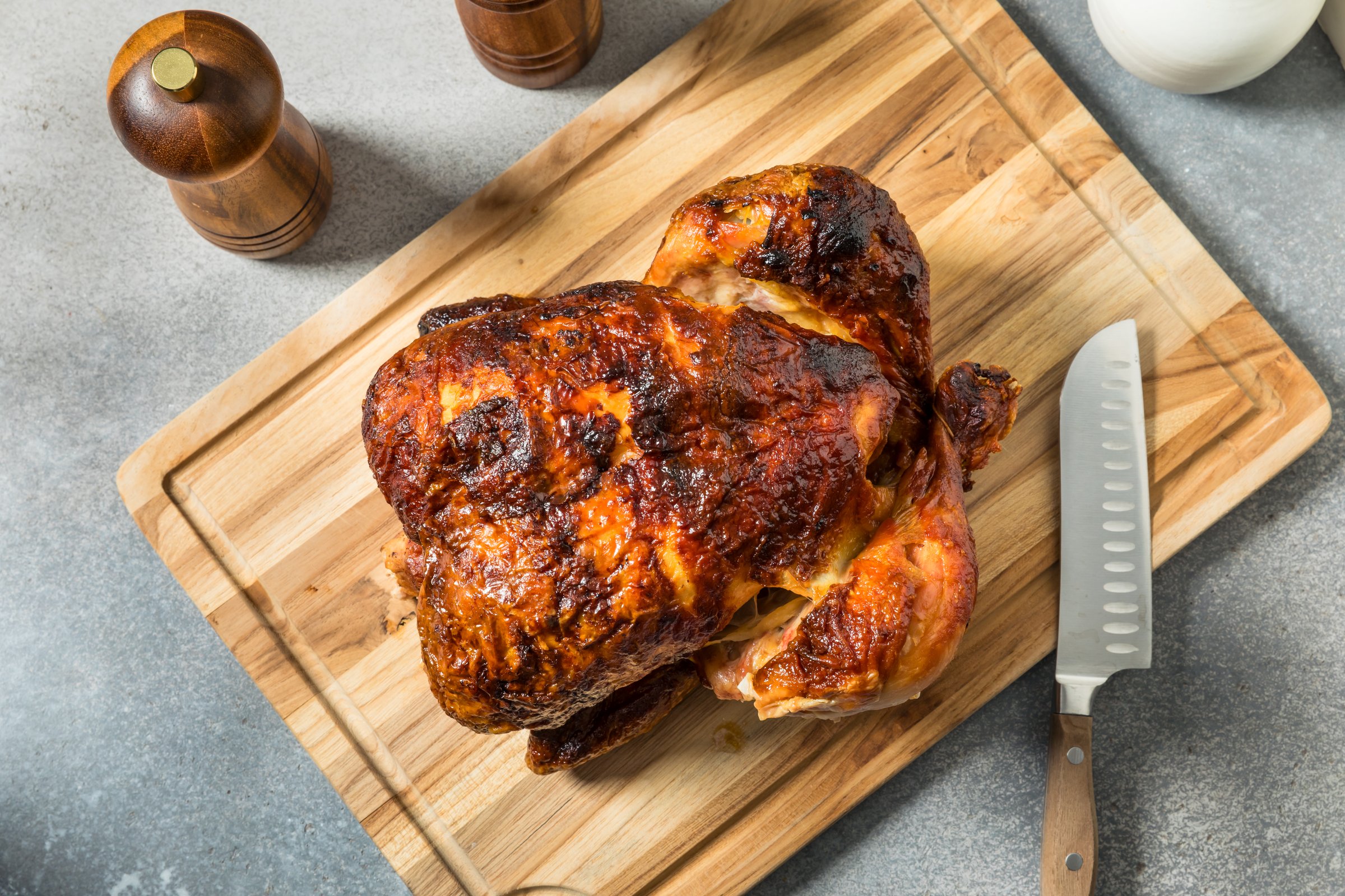Homemade Barbecue Rotisserie Chicken with Salt and Spices