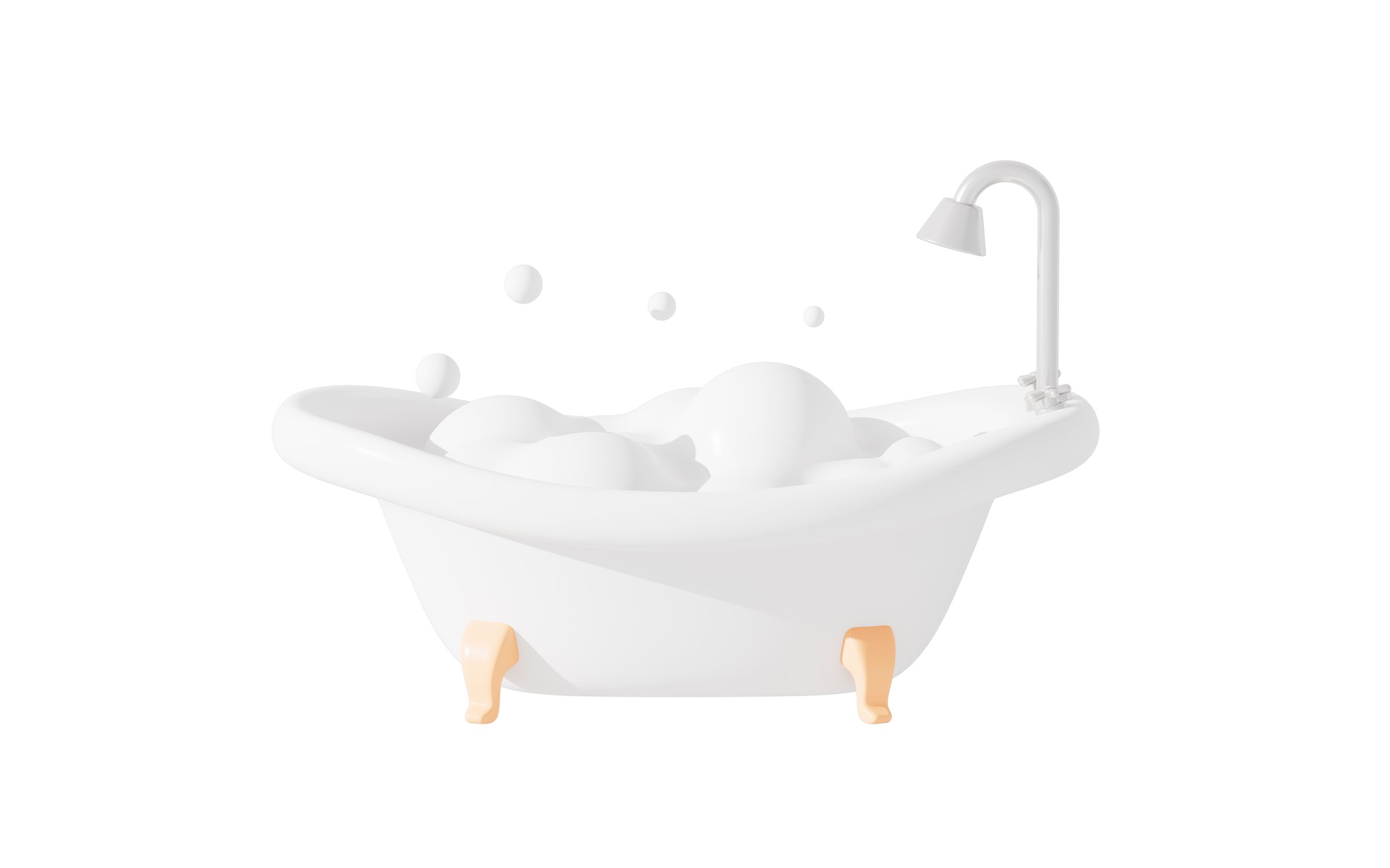 Cartoon white bathtub isolated, 3d rendering. 3d illustration.