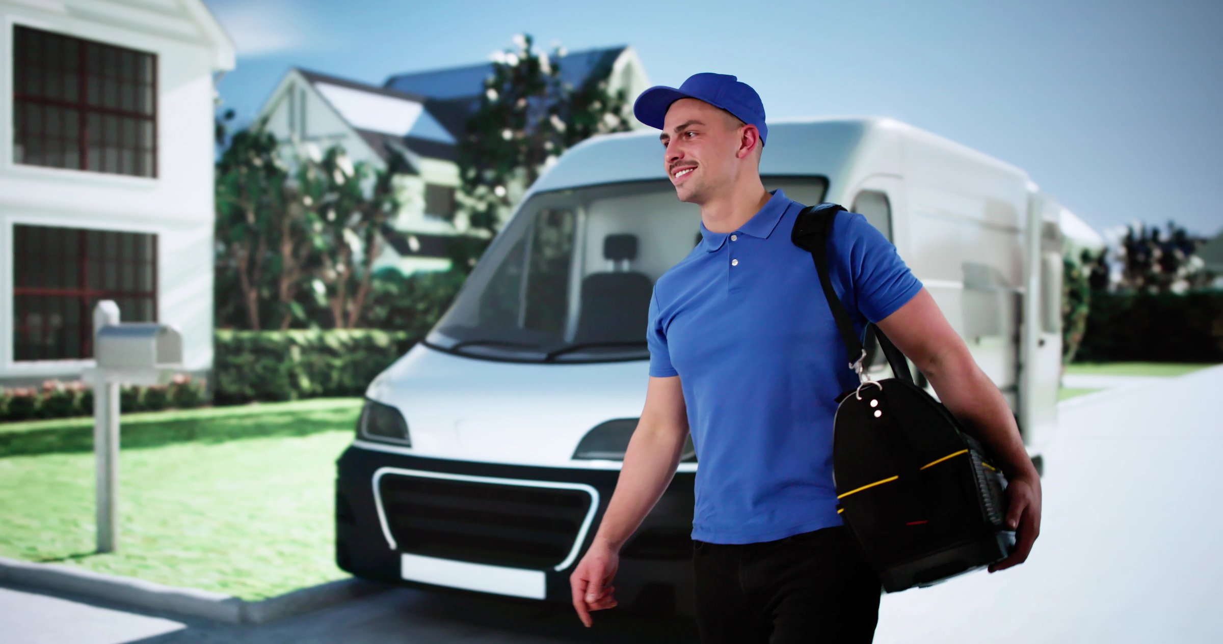 Repairman Electrician Man Or Repair Technicians Near Van Car