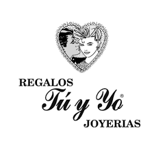 Logo of "Regalos Tú y Yo Joyerias" featuring a heart with stylized faces and elegant text.