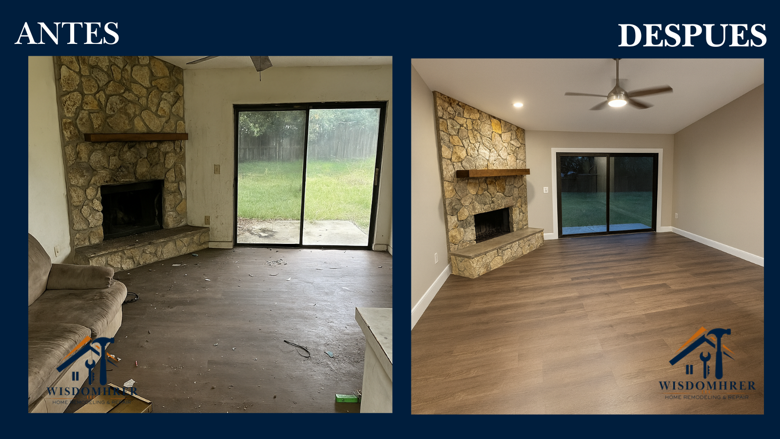Instalación de piso moderno antes y después