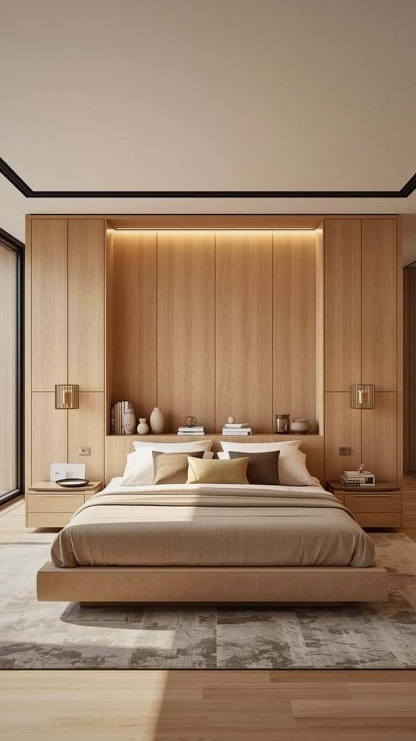 Elegant bedroom with stylish wall-mounted lamps