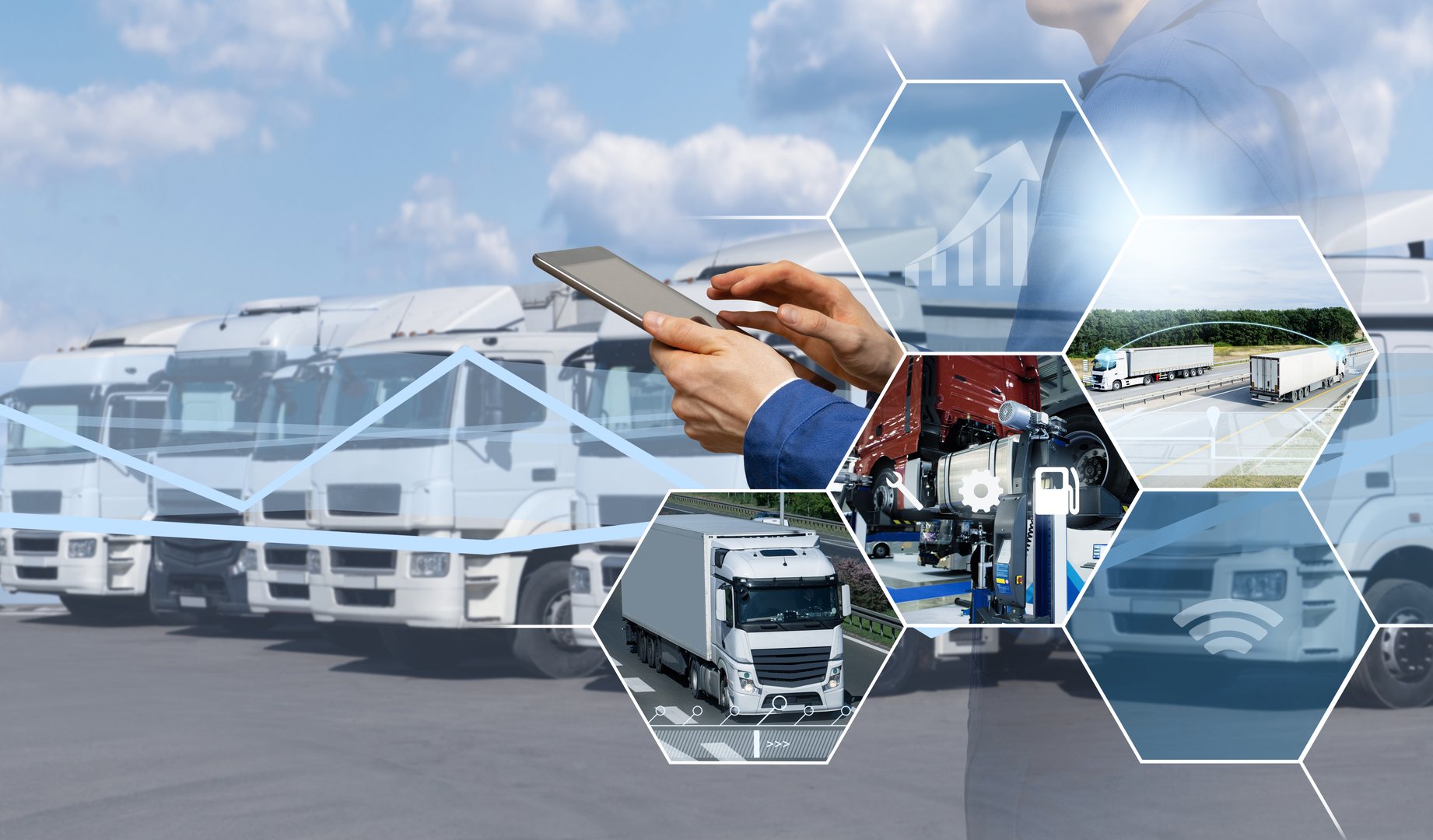 Fleet management, freight transportation and smart logistics concept.