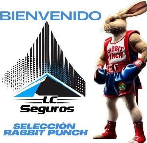 A cartoon rabbit in boxing gear stands beside the logo for LC Seguros. The text says Bienvenido Selección Rabbit Punch.
