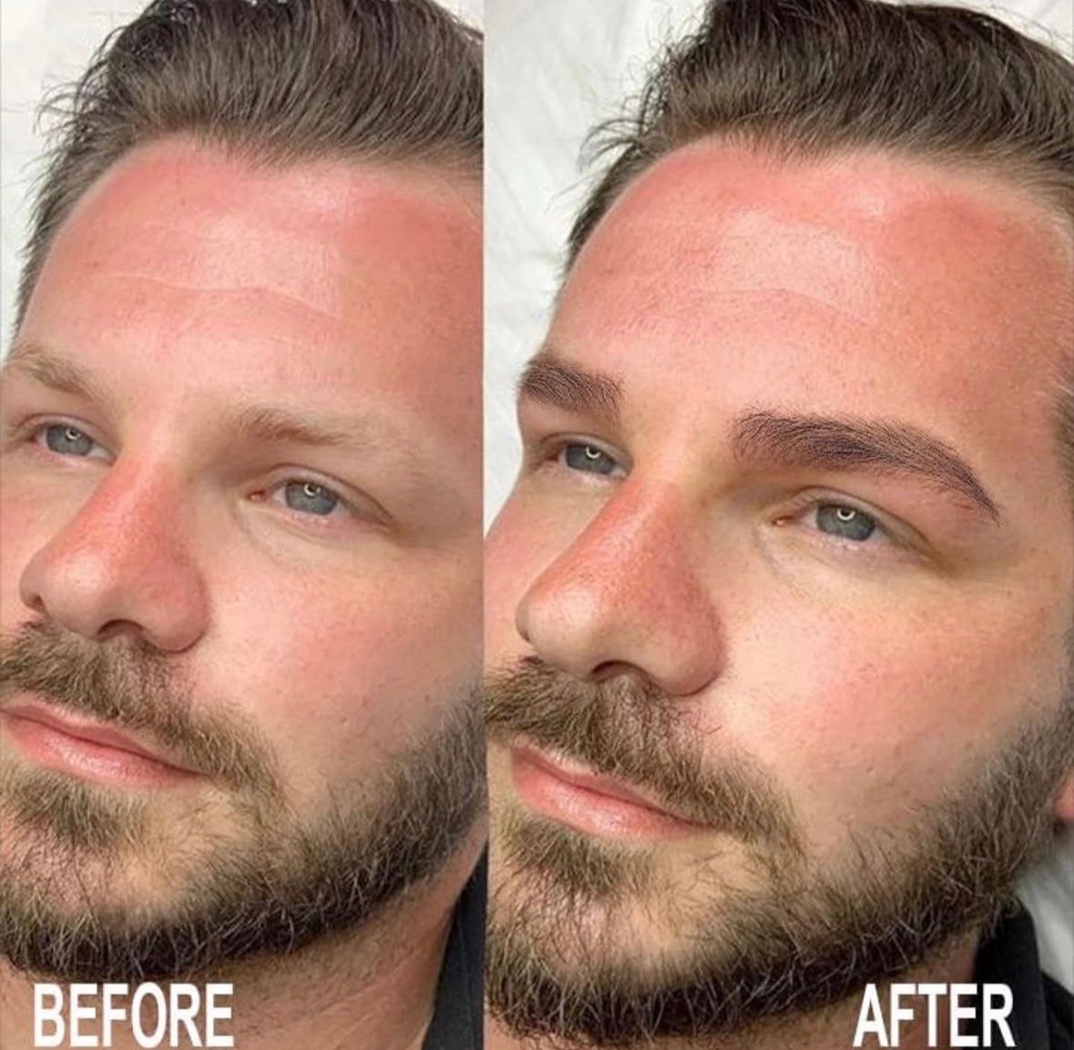 Professional microblading eyebrows for men in Bradenton FL - natural masculine brow enhancement before and after by CC Styling Studio expert technicians