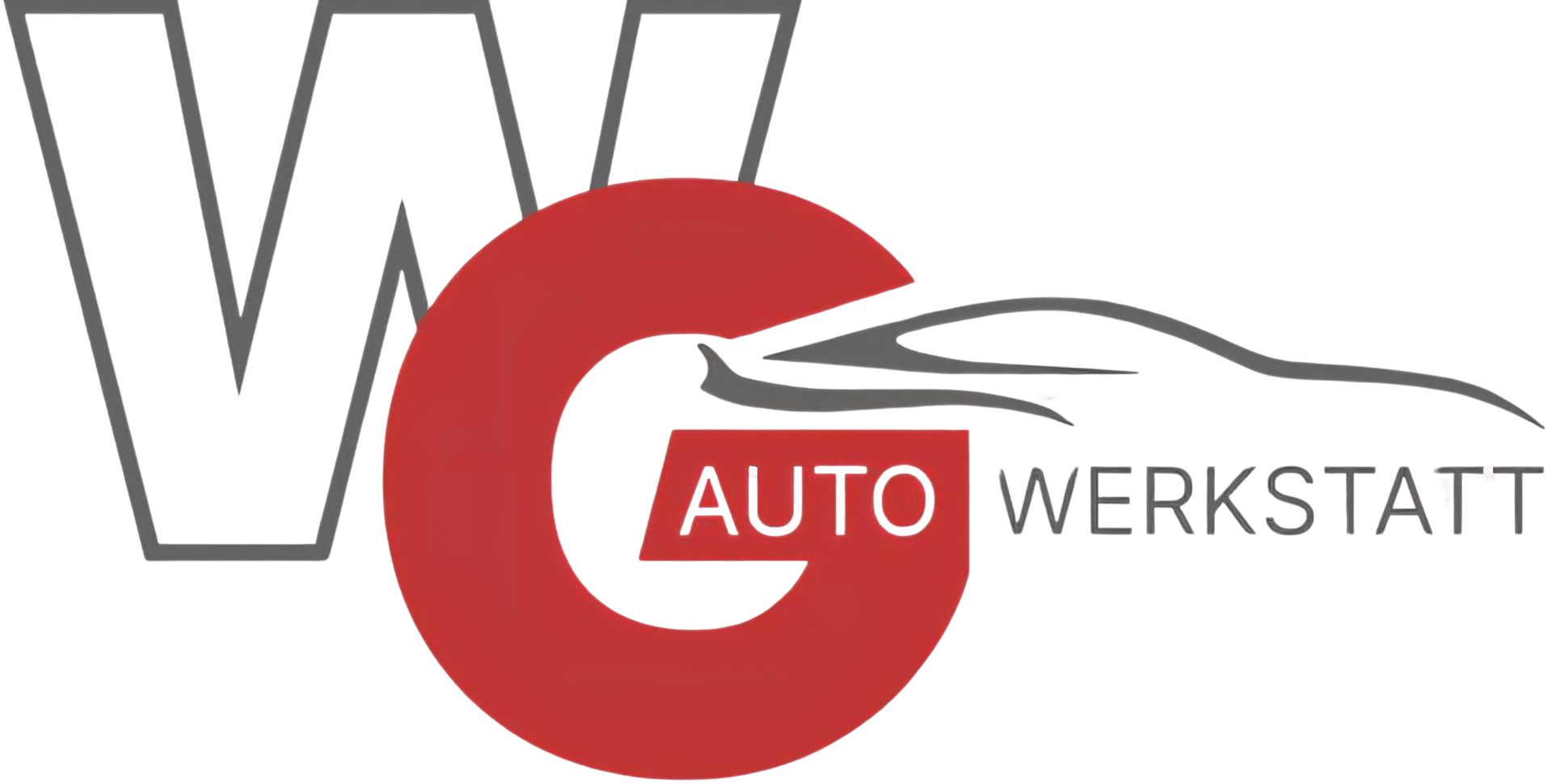 Logo featuring the letters WG with Auto Werkstatt and an outline of a car. W is gray, G is red.
