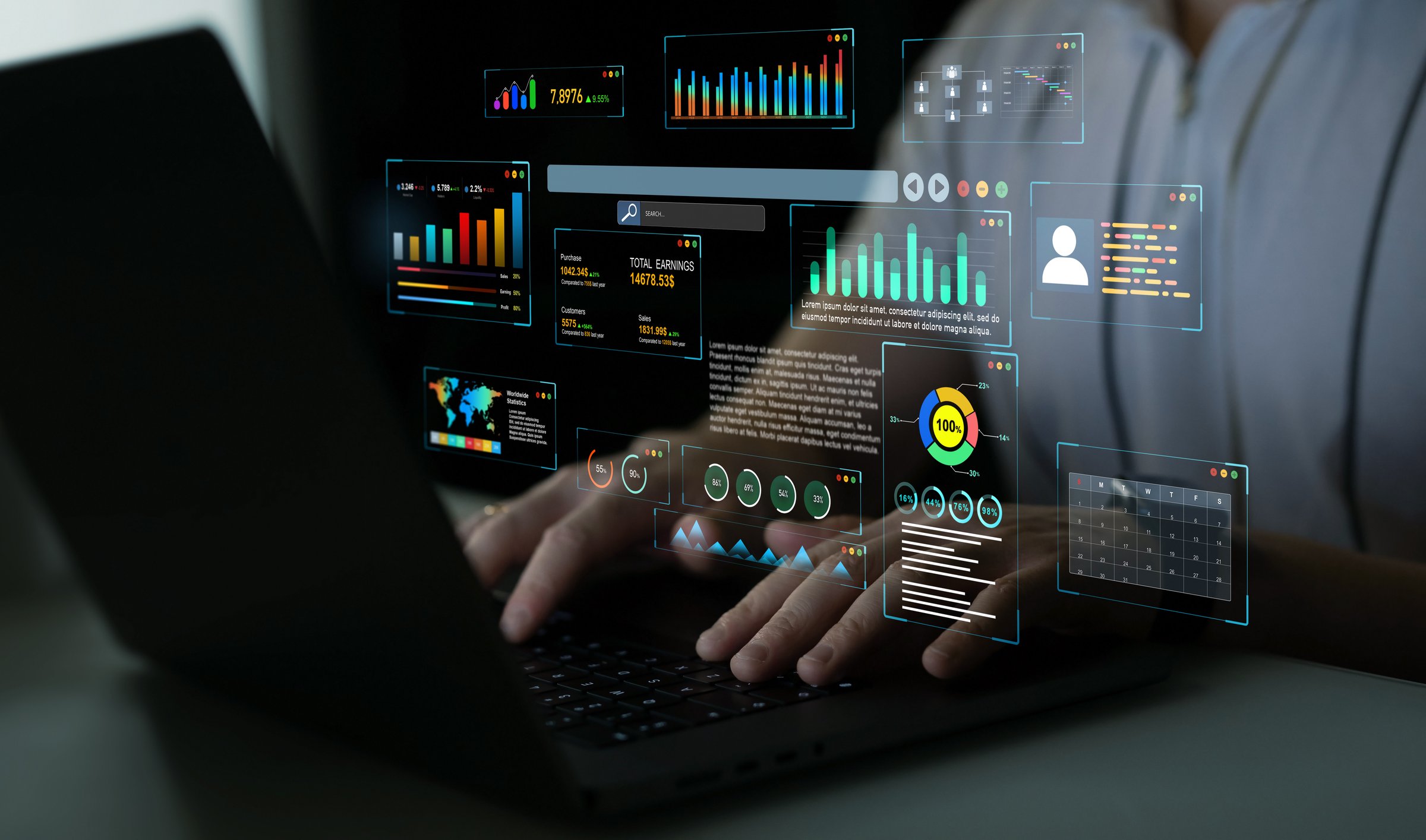 Management data System KPI connected in database for follow earnings,operations and sales data. Businessman using KPI dashboard.Financial business data analytics graph dashboard