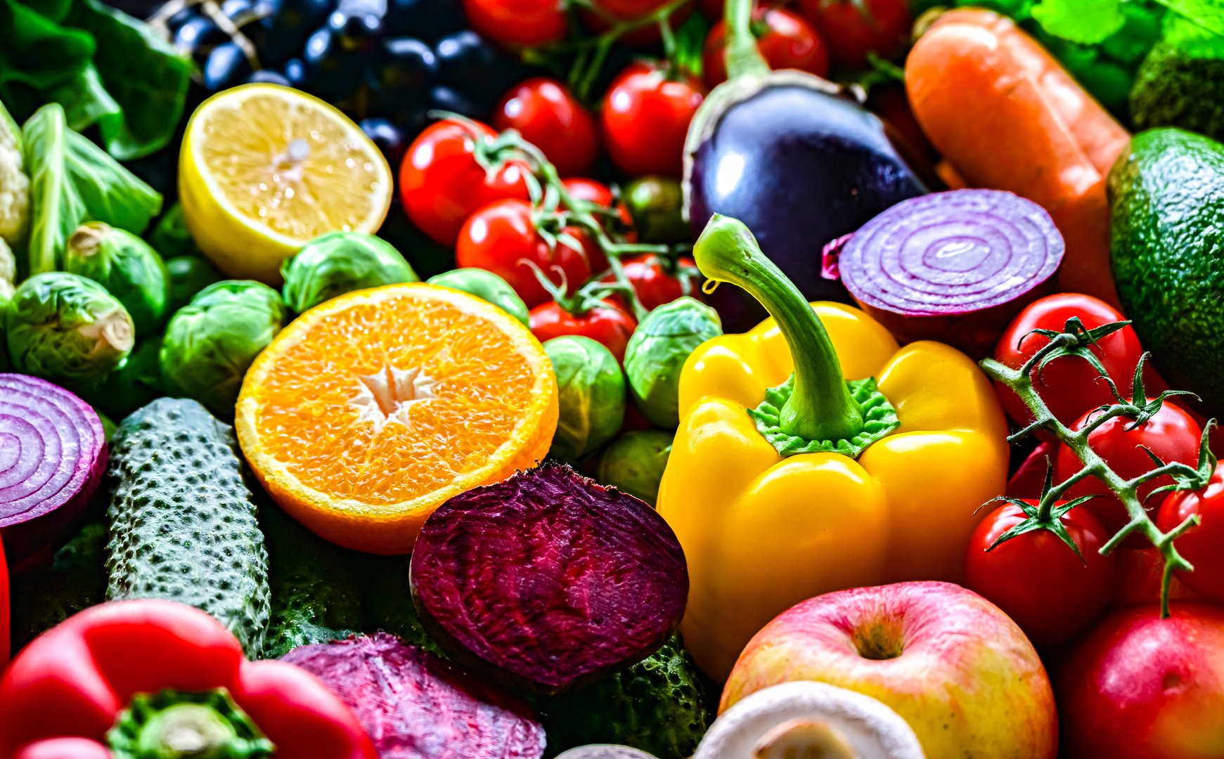 Fresh raw vegetables and fruits