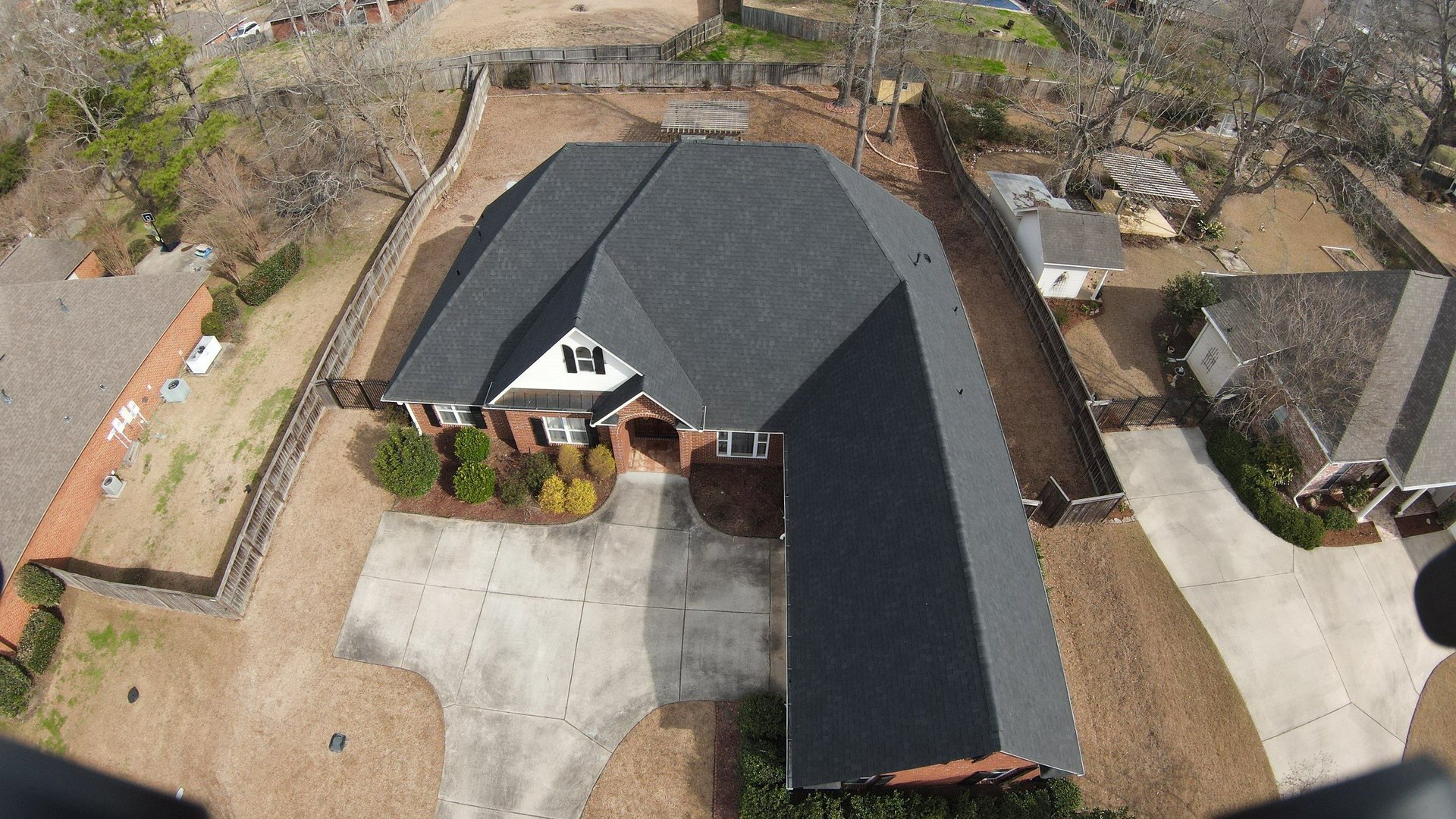 Aerial view of new roof construction