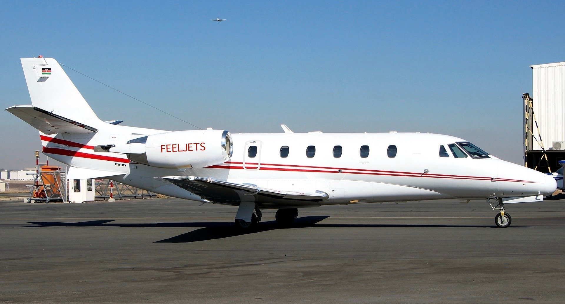 Luxury business jet with open door ready for passenger boarding