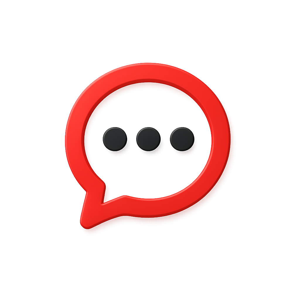 Ícono 3D de burbuja de diálogo roja para servicio al cliente