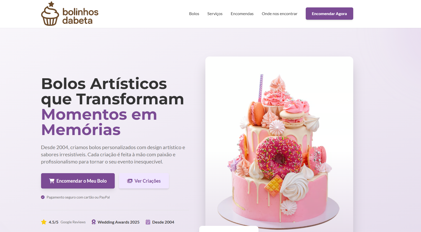 Website Pastelaria Artística - Bolos Personalizados e Cake Design