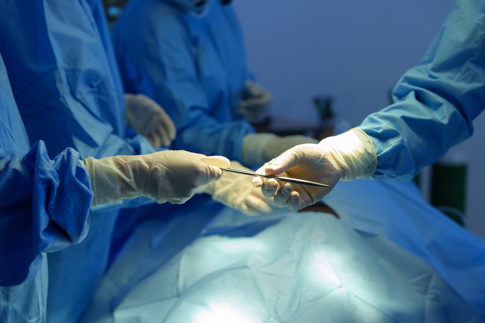 Close-up of surgical equipment in the operating room where doctors are operating on patients.