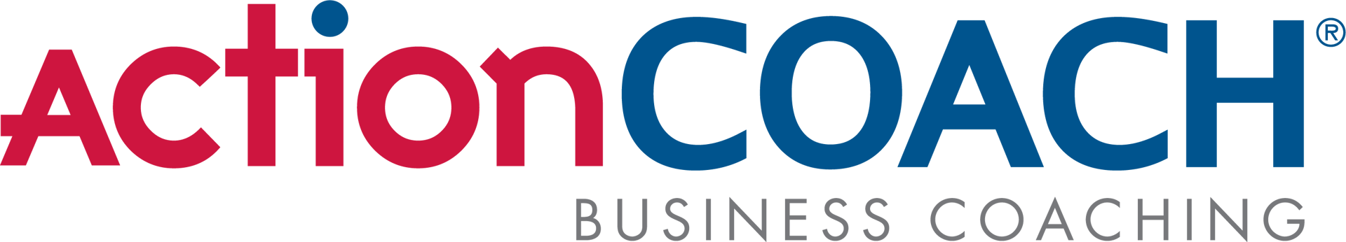 Logo of ActionCOACH Business Coaching with red and blue text on a transparent background.