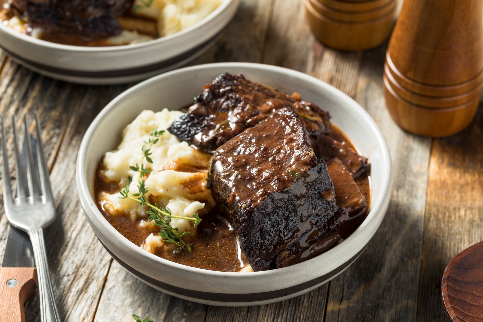 Homemade Braised Beef Short Ribs with Gravy and Potatoes