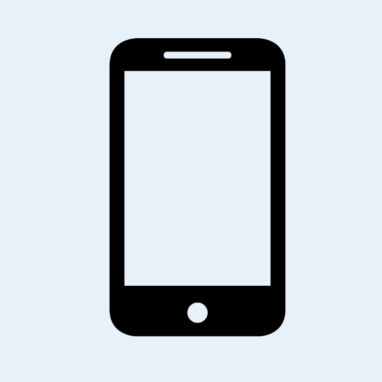 Silhouette of a smartphone with a blank screen viewed from the front on a light blue background.