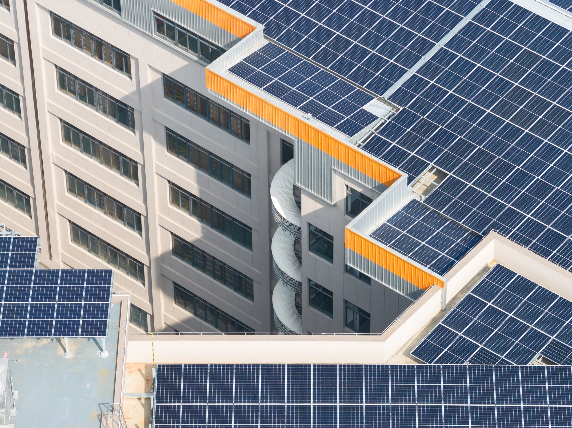 Green power plant, solar photovoltaic power generation on the factory roof