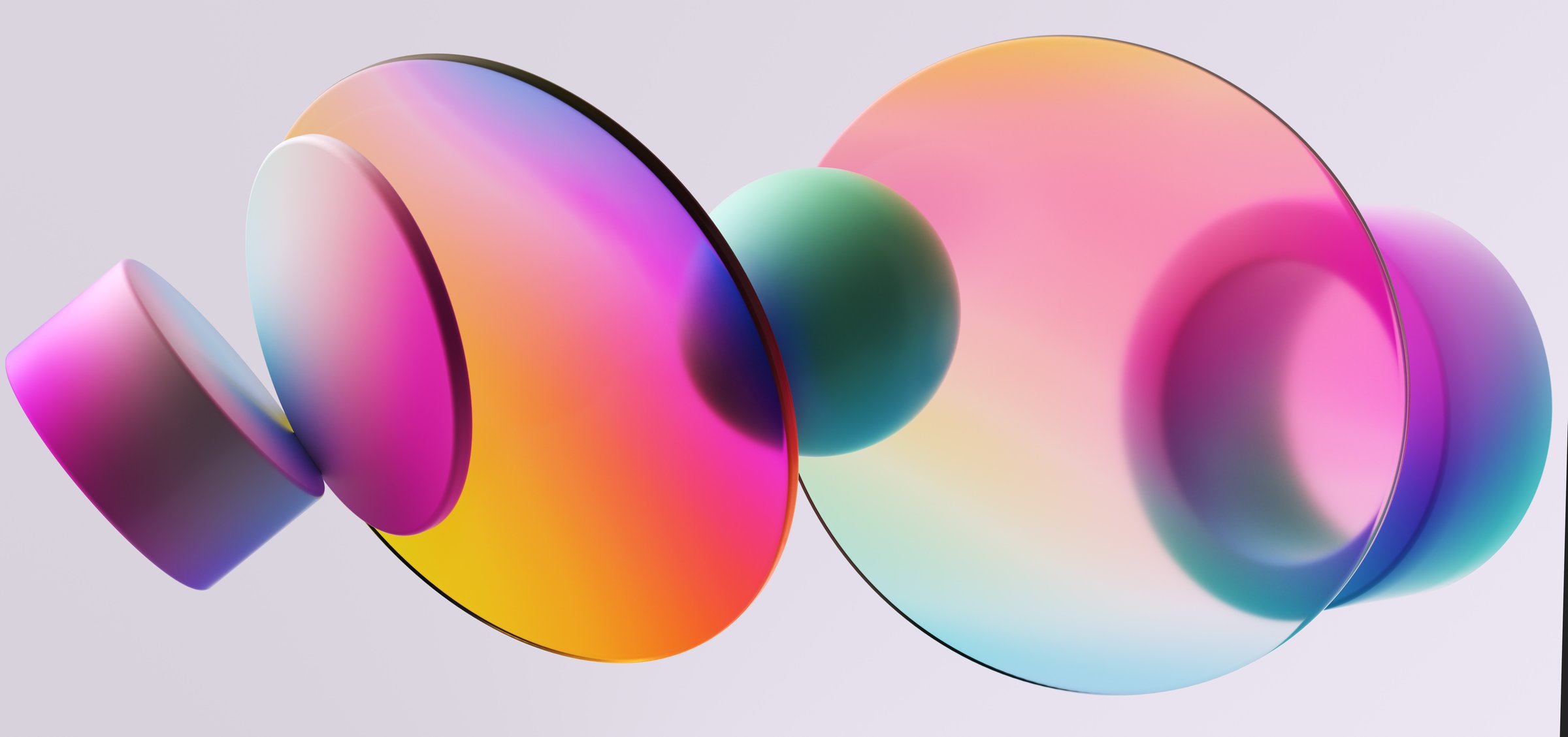 Colorful 3d illustration various 3d primitive with vibrant gradient texture and glass material