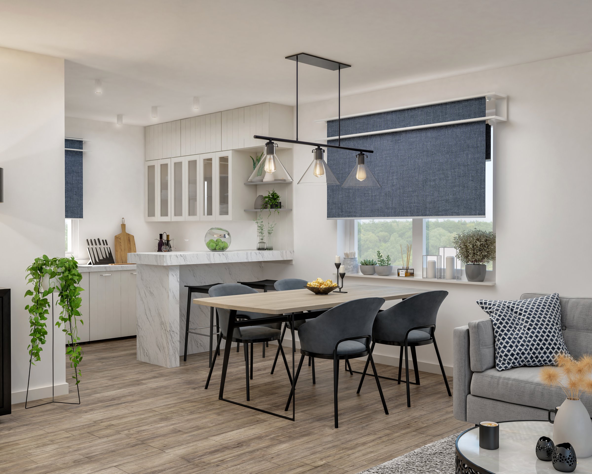 Modern dining room and kitchen