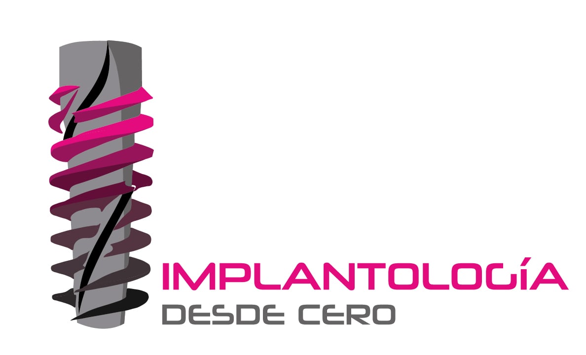 Logo with a dental implant graphic and the text Implantología Desde Cero in pink and gray.