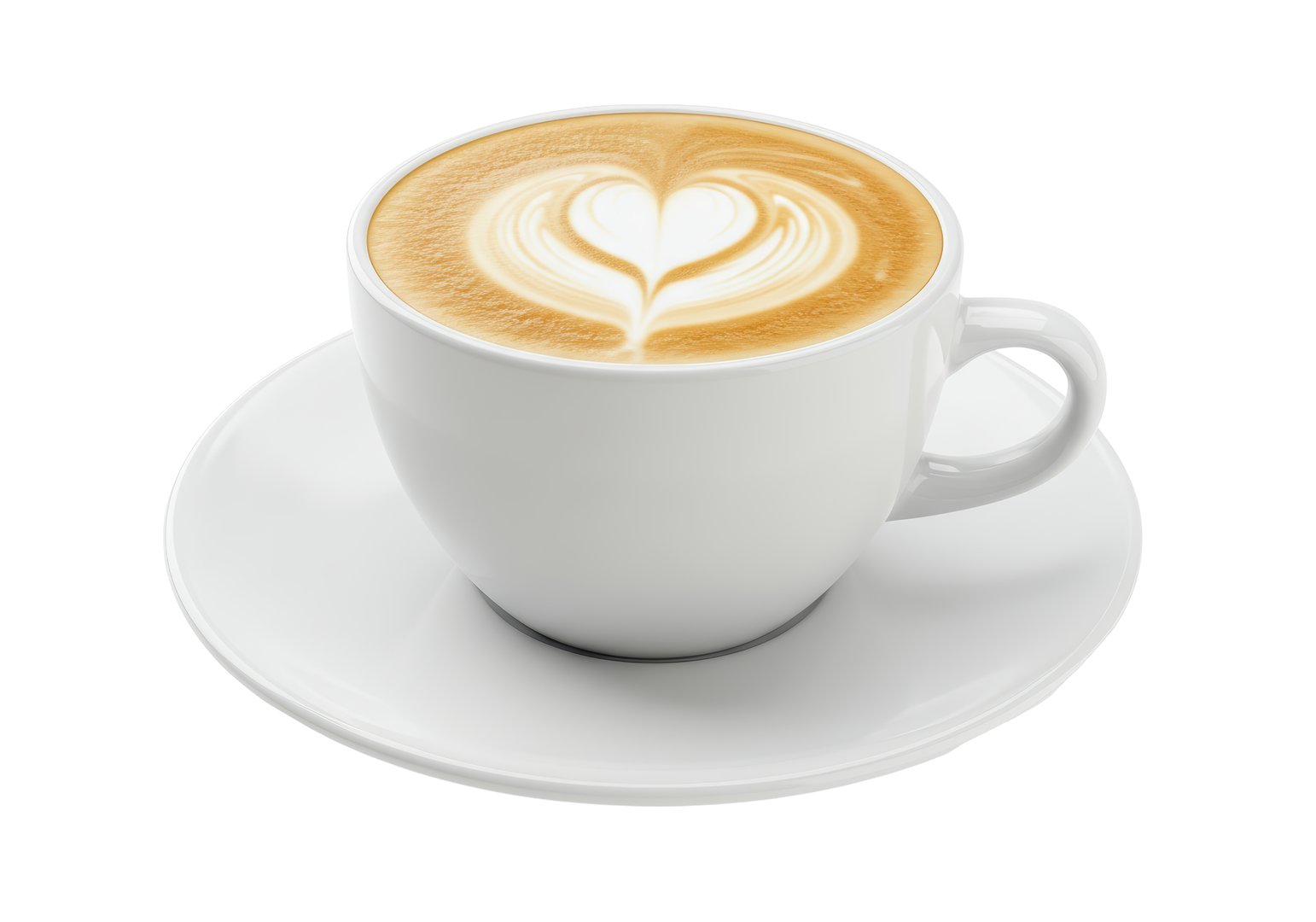 Isolated White Cappuccino Mug Latte Art Heart