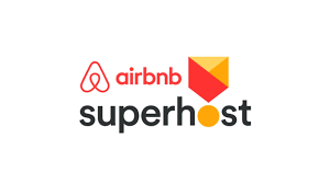Airbnb Superhost logo featuring the Airbnb icon and text "airbnb superhost" with a geometric design element.